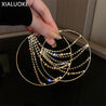 Hyperbole Metal round Crystal Chain Hoop Earrings for Women Vintage Personality Large Ear Hoop Statement Jewelry