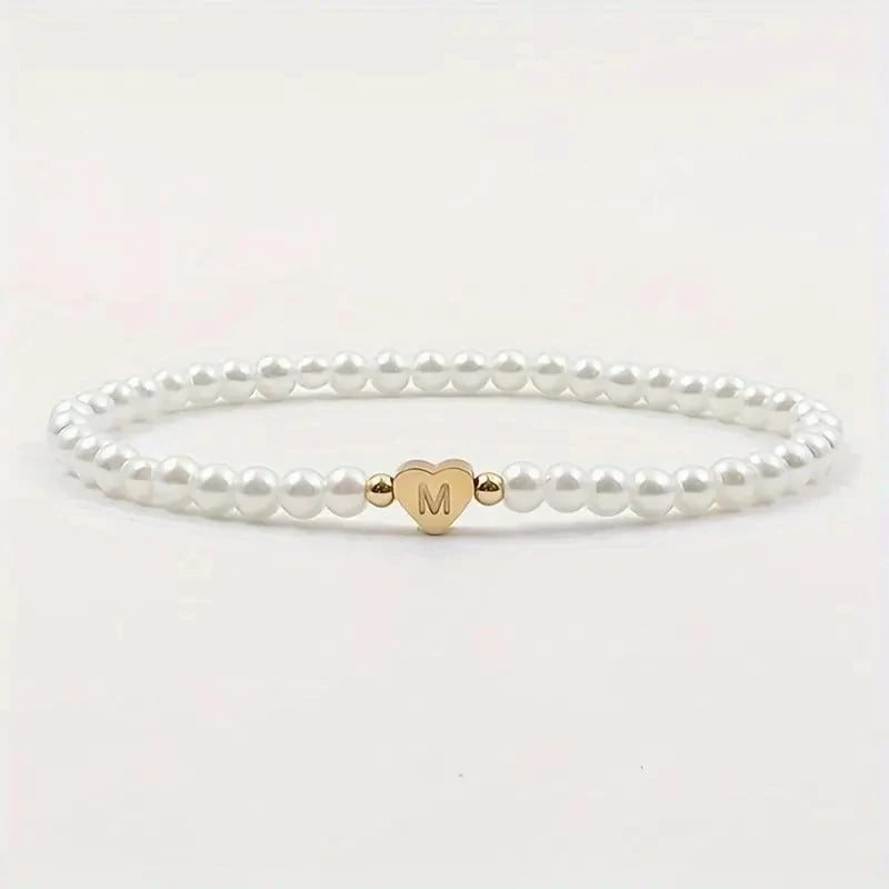 26 Letters Initial Bracelet for Women Faux Pearl Bracelet Fashion Women Link Bracelet Wristband Jewelry Gift Pearl Bracelet A-Z