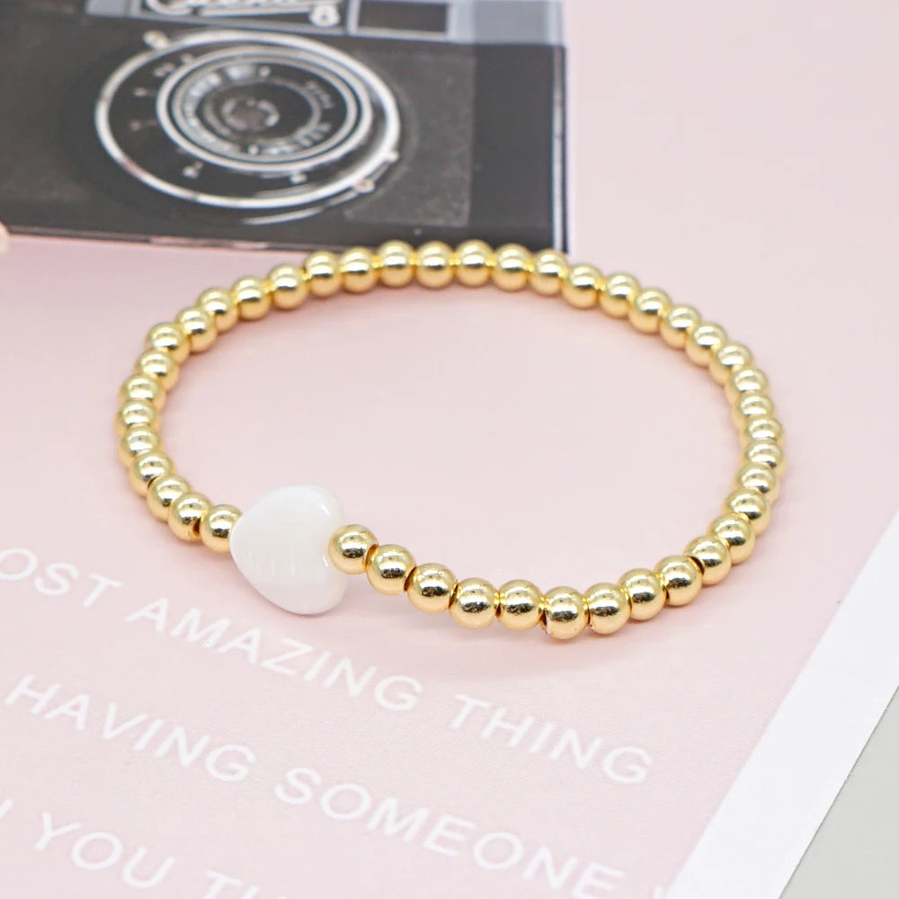 Shell Made Letter Heart Stars Cross Charm Bracelet Gold Color Varnish Baked Beaded Bracelets for Women Fashion Jewelry