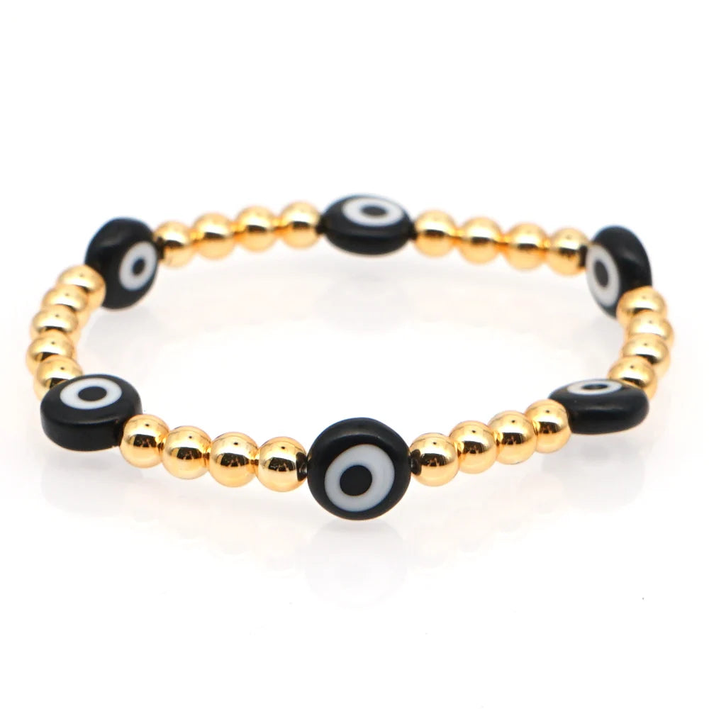 Hot Selling Eye Golden Beaded Handmade Elastic Bracelet as Unisex Gift Wholesale Support