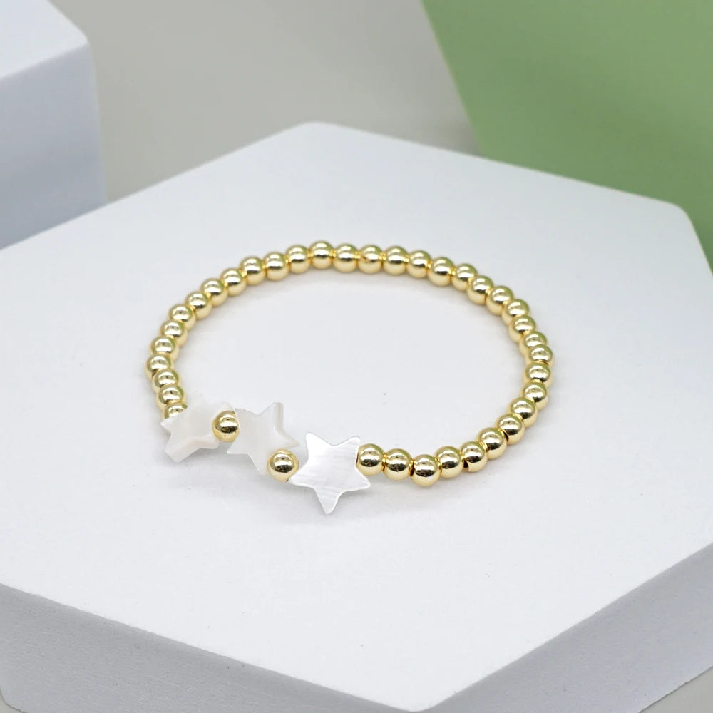 Shell Made Letter Heart Stars Cross Charm Bracelet Gold Color Varnish Baked Beaded Bracelets for Women Fashion Jewelry