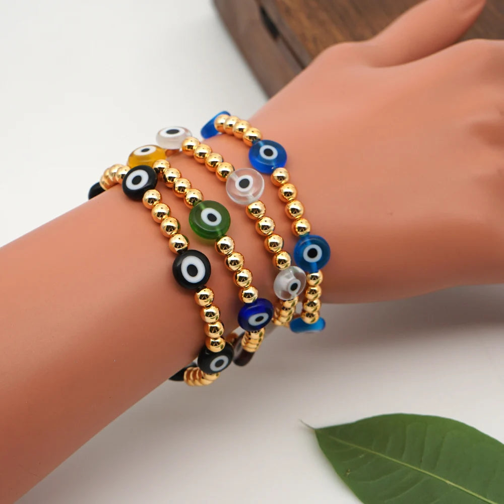 Hot Selling Eye Golden Beaded Handmade Elastic Bracelet as Unisex Gift Wholesale Support