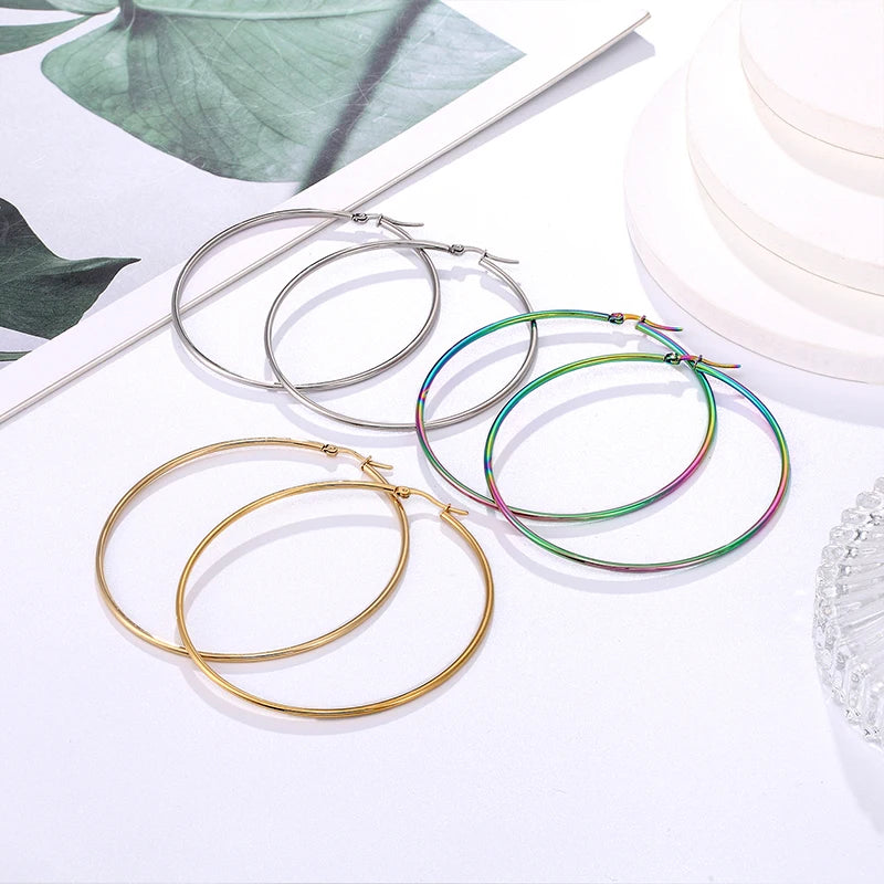 Simplicity Hoop Ear Ring Big Circle Color Earrings Fashion Accessories Steam Punk Ear Clip Korean Loop Earrings for Women Girls