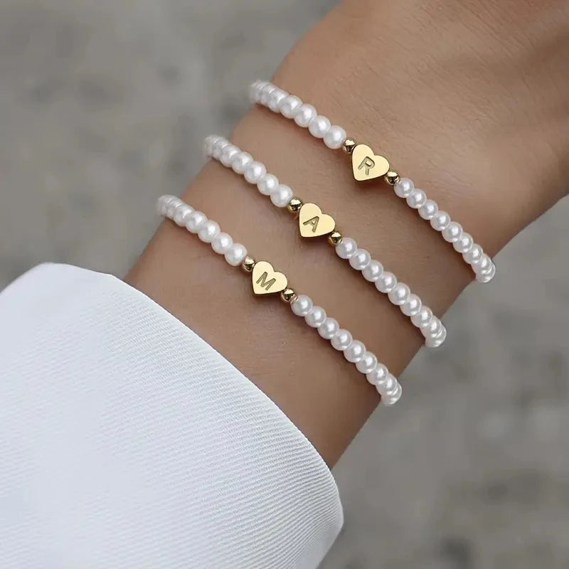 26 Letters Initial Bracelet for Women Faux Pearl Bracelet Fashion Women Link Bracelet Wristband Jewelry Gift Pearl Bracelet A-Z