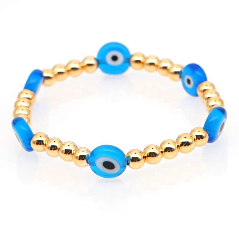 Hot Selling Eye Golden Beaded Handmade Elastic Bracelet as Unisex Gift Wholesale Support