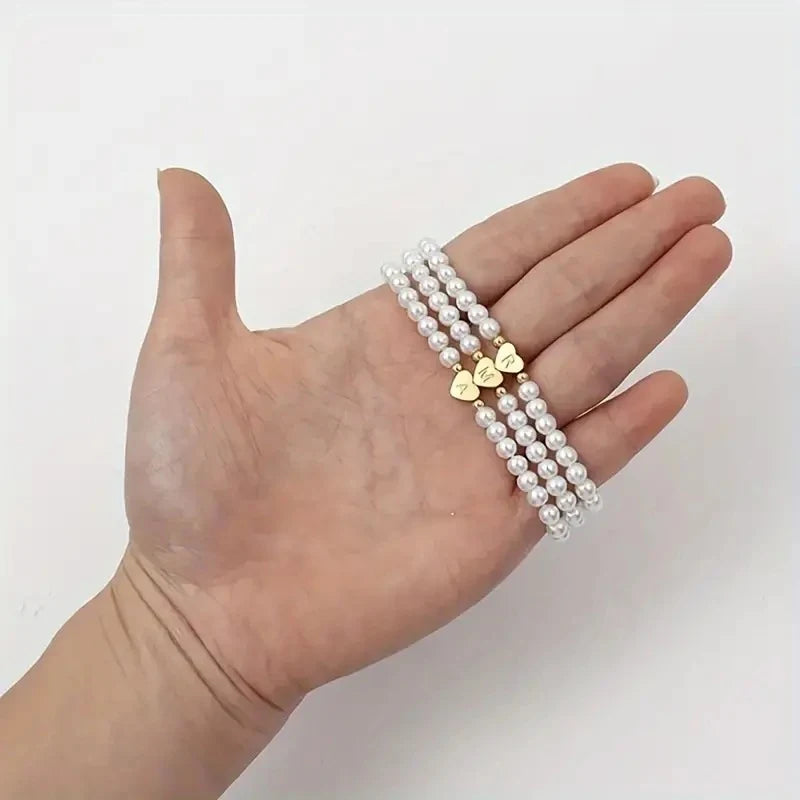 26 Letters Initial Bracelet for Women Faux Pearl Bracelet Fashion Women Link Bracelet Wristband Jewelry Gift Pearl Bracelet A-Z