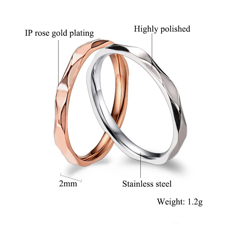Small Ring for Women and Men Rose Gold Silver Color Stainless Steel Wedding Ring 2Mm Width Exquisite Ring