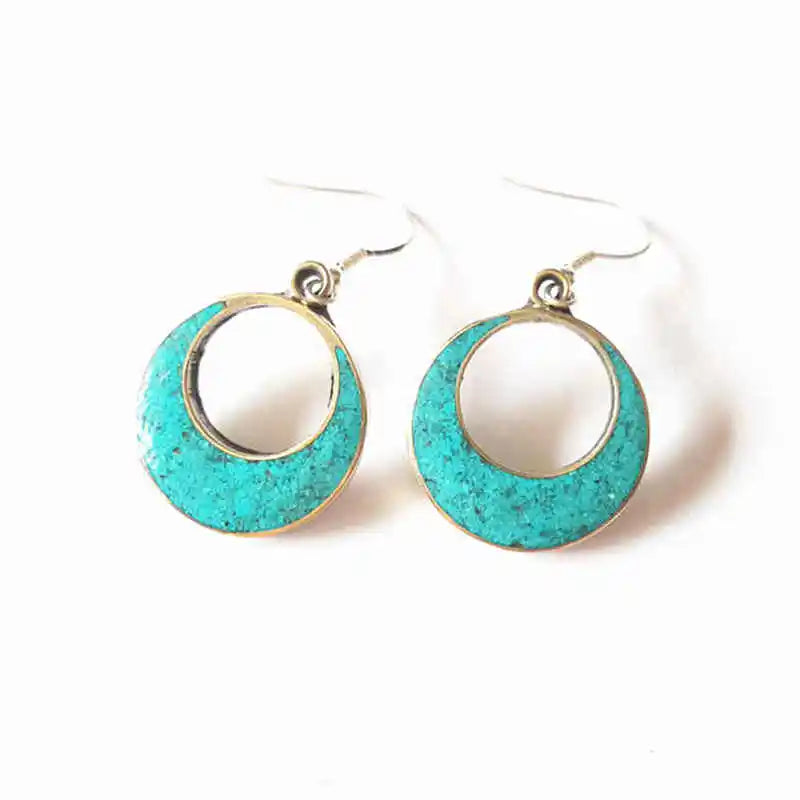 E128 Ethnic Vintage Earring Circle Charm Earrings Nepal Lovely Moon Ear Ring