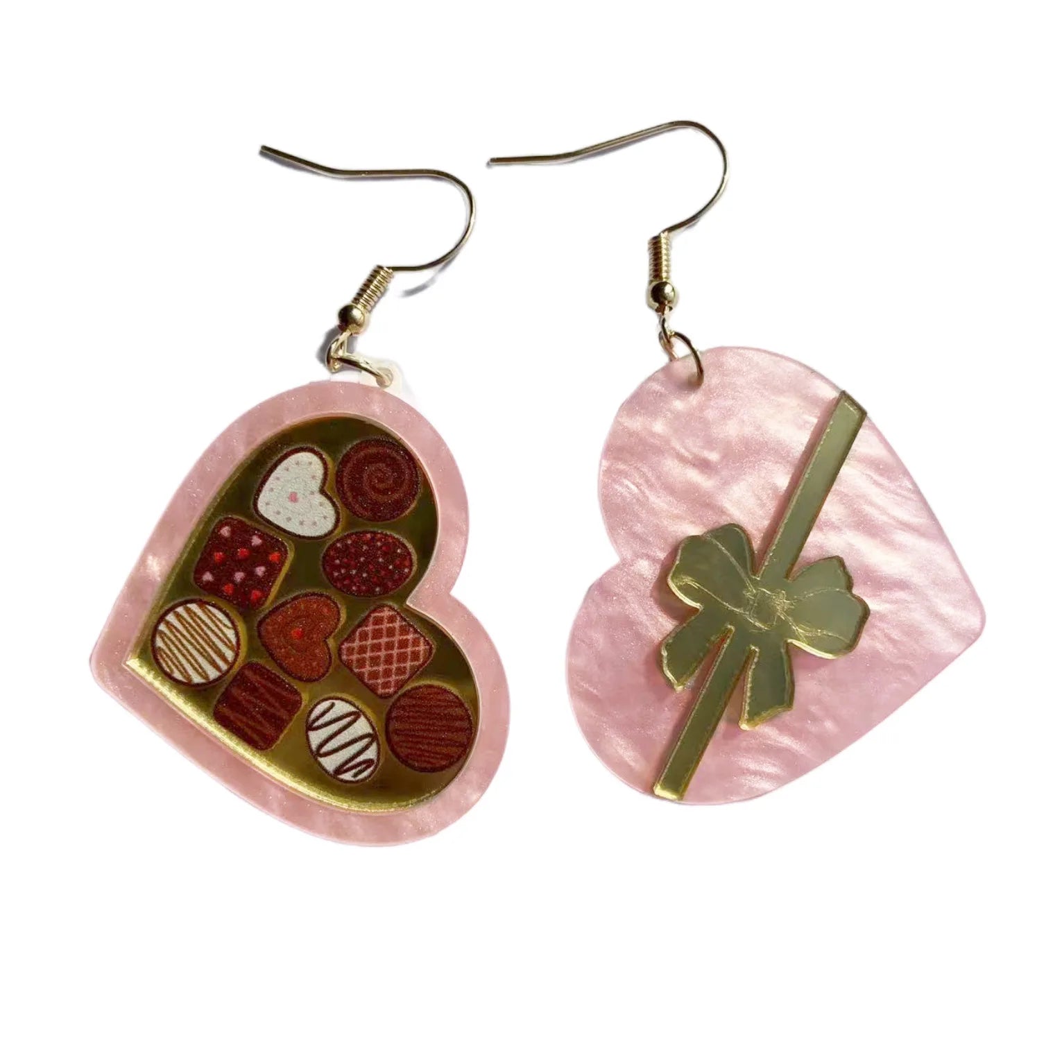 Glitter Acrylic Earrings for Women Red Love Heart Gift Box Chocolate Present Bow Knot Ear Ring Jewelry Valentine'S Day Pendant