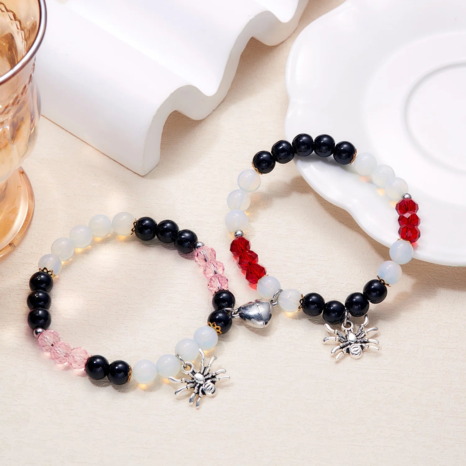 Spider Matching Friendship Bracelets for Couples Spider Charm Bracelets Magnetic Friendship Bracelets for 2 Halloween Bracelets