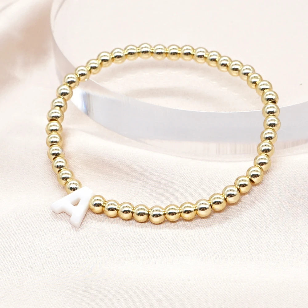 Shell Made Letter Heart Stars Cross Charm Bracelet Gold Color Varnish Baked Beaded Bracelets for Women Fashion Jewelry