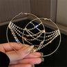 Hyperbole Metal round Crystal Chain Hoop Earrings for Women Vintage Personality Large Ear Hoop Statement Jewelry