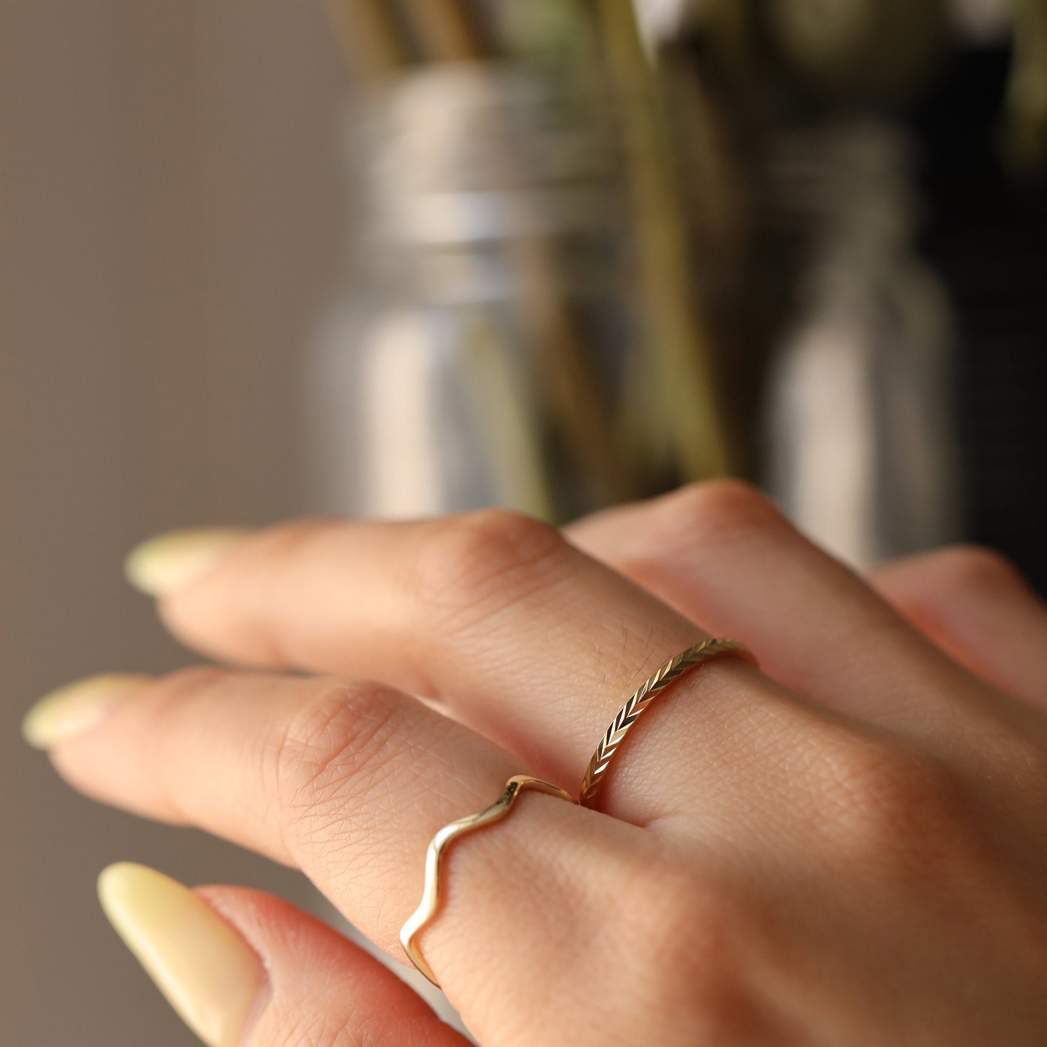 Herringbone Eternity Ring, 14K Gold Chevron Ring, 14K Gold Herringbone Ring, Diamond Cut Gold Ring, Minimalist Ring, Chevron Eternity Ring